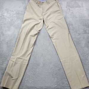 Franks Khaki Pants Mens 34 Tan Standard Fit‎ Plain Flat Front Unhemmed Made USA
